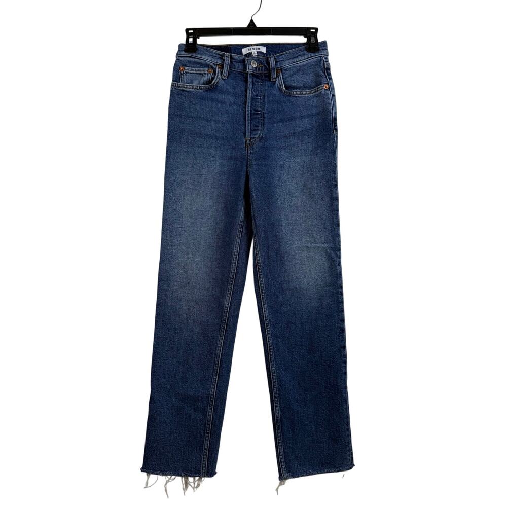 RE / DONE High Rise 70s Stove Pipe Jeans Size 26 Medium Wash Button Fly Cropped